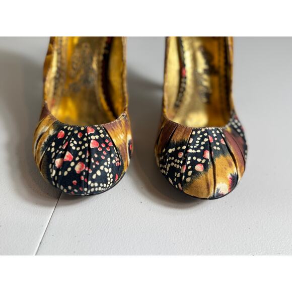 Naughty Monkey pumps brown faux snakeskin feather design on toes 4' heel Sz 9 - Picture 4 of 12